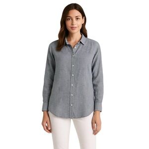 Artisan Ny Ladies LINEN Gray Striped Casual Button Down Shirt Size LARGE